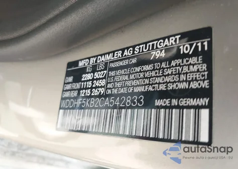 2012 Mercedes-Benz E 350 from USA, damaged, VIN WDDHF5KB2CA542833